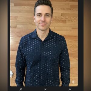 Bar III Slim Fit Navy Polka Dot Button-Up Shirt festive business casual medium